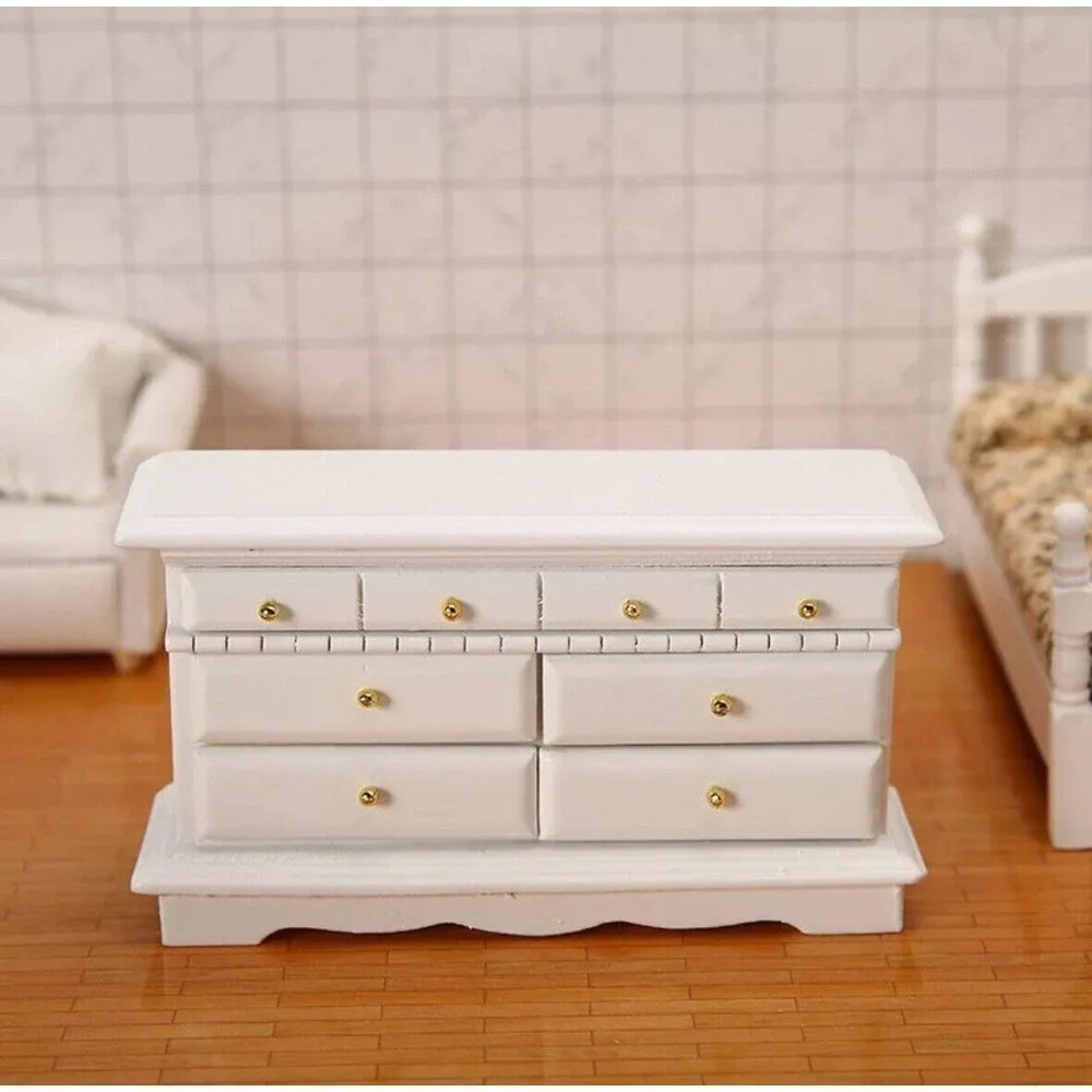 1:12 Scale Dollhouse Miniature Vintage Drawers Cabinet Bedroom Wooden Furniture
